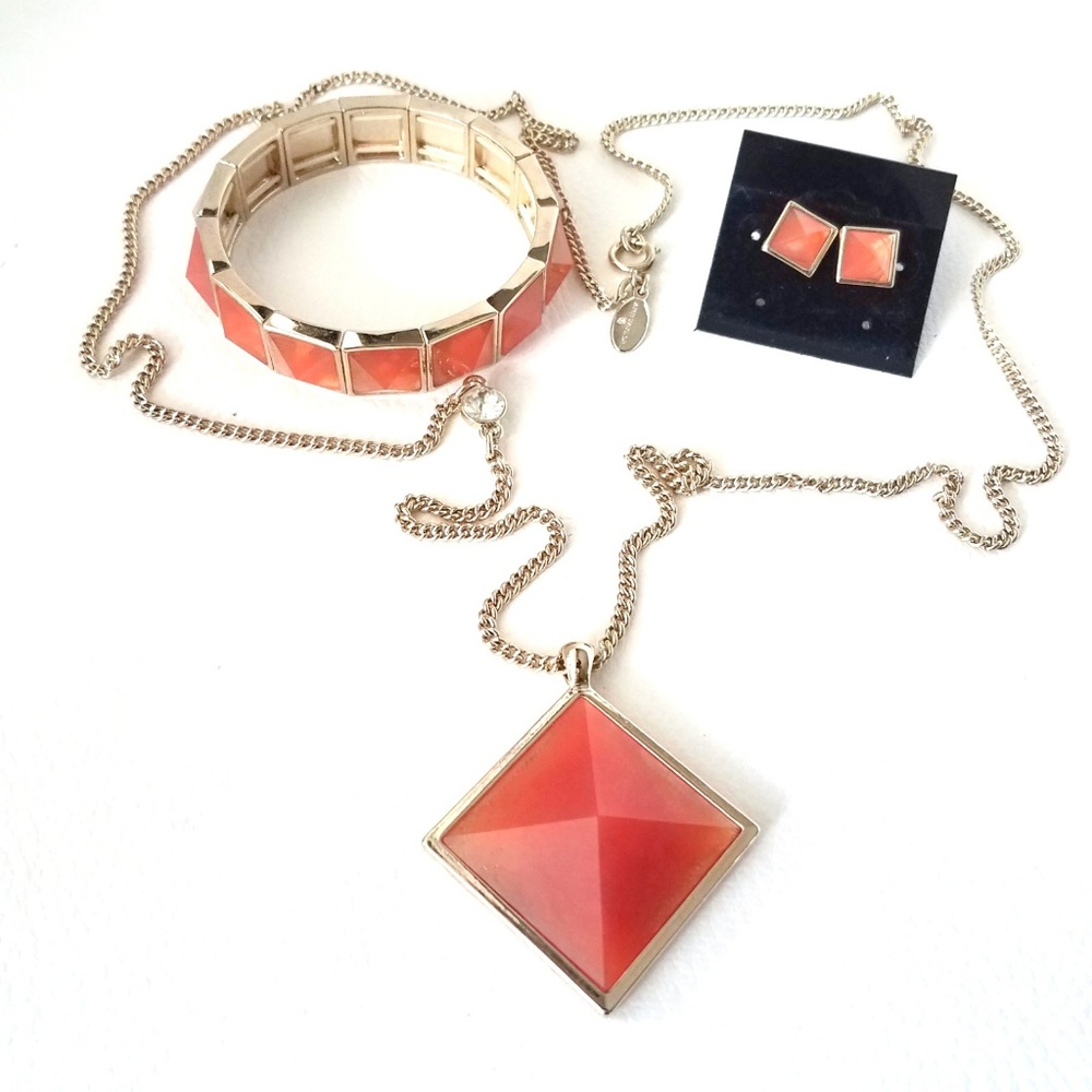 Ann Taylor Orange Pyramid Jewelry Parure Set - Picture 2 of 7